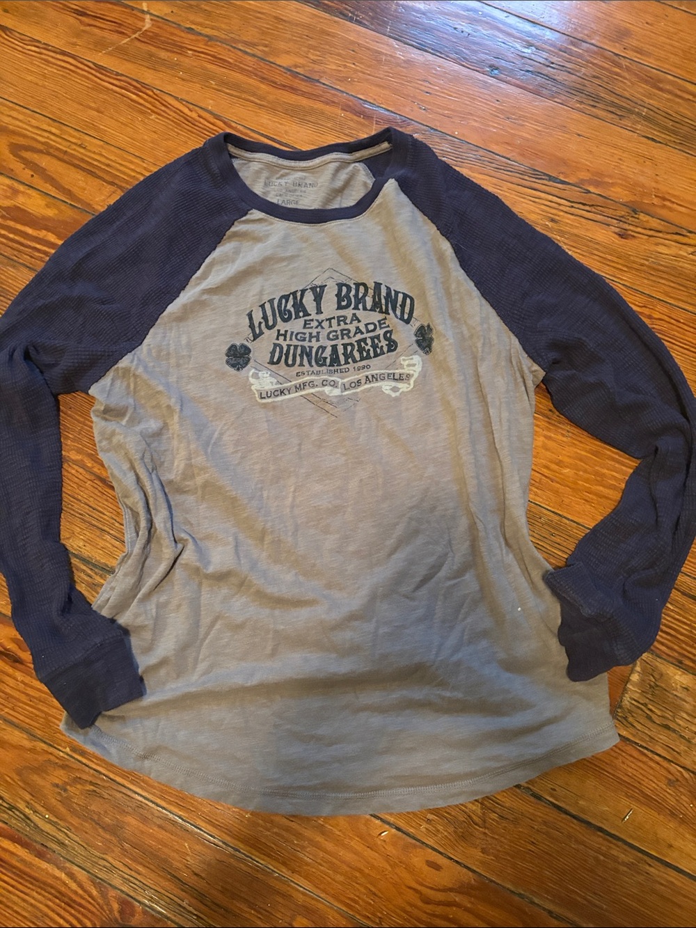 Lucky Brand Gray Body Navy Raglan Long Sleeve Tee